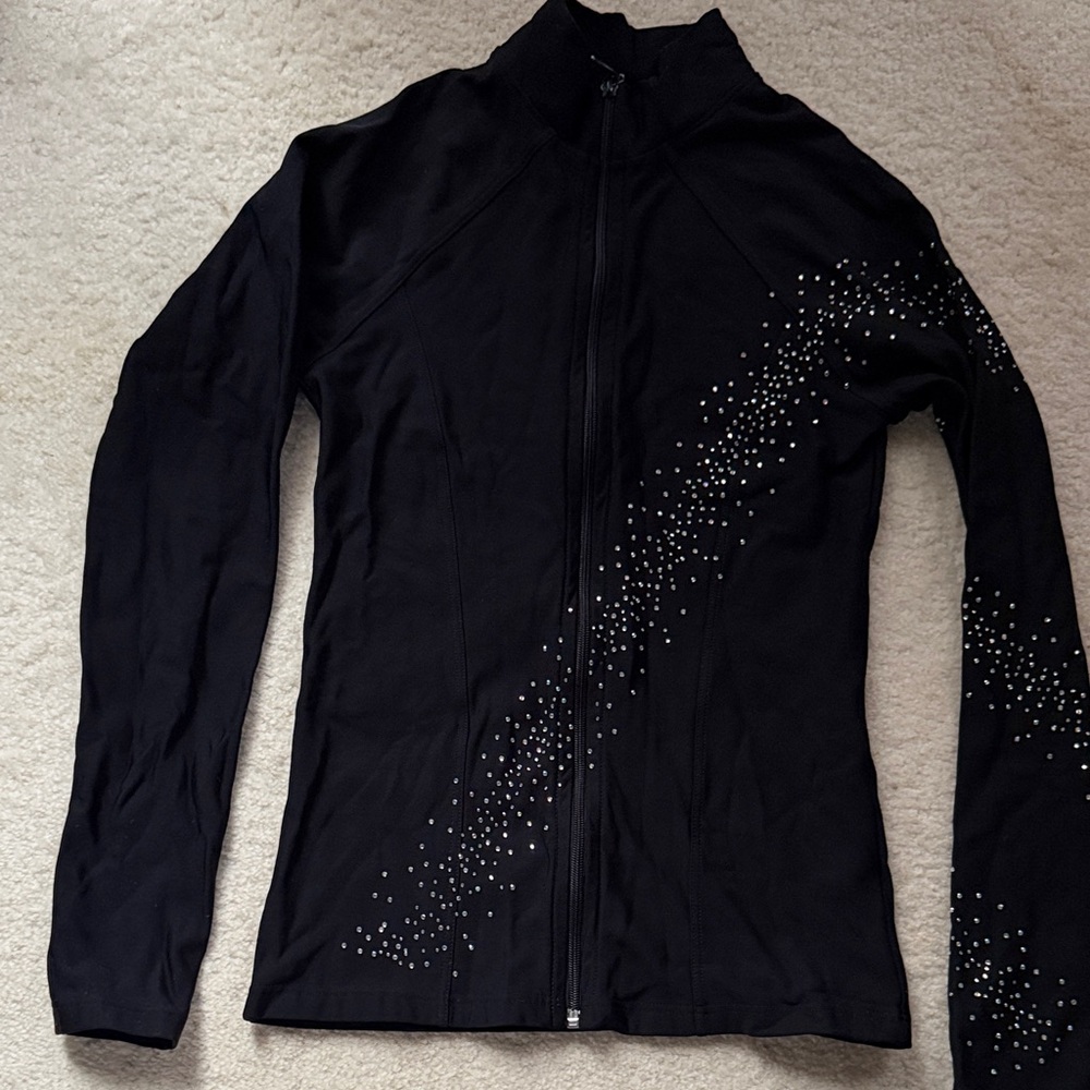 Black Women's Figure Skating Zip-Up Jacket with Metallic Stud Detailing